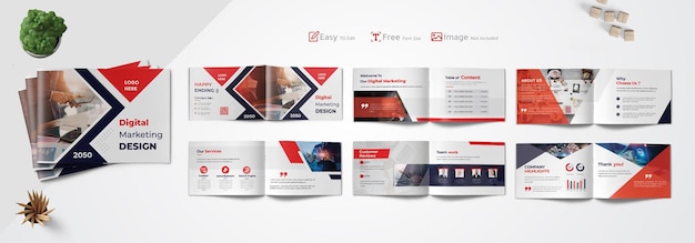 Digital marketing brochure, agency template, corporate booklet catalog or modern report