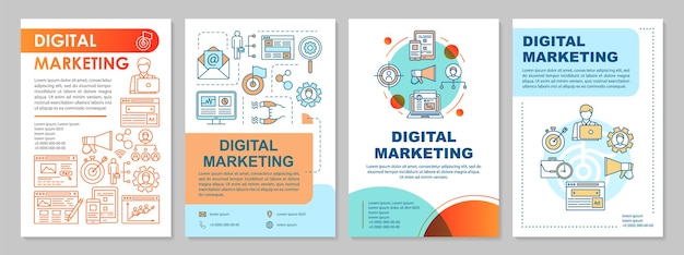 Vector digital marketing brochure template layout. smm, targeting. flyer, booklet, leaflet print design with linear illustrations. vector page layouts for magazines, annual reports, advertising posters