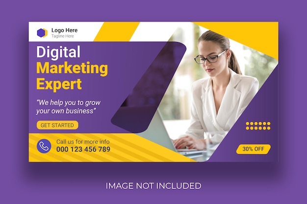 Digital marketing and corporat youtube video thumbnail and web banner with social media template