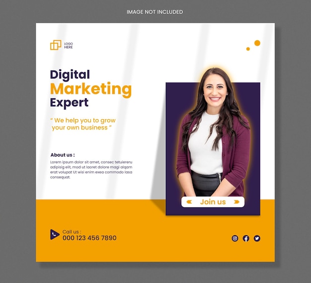 Digital marketing expert flyer and modern square instagram social media post banner Premium Vector