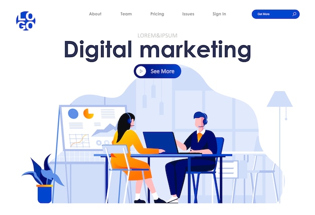 Vector digital marketing flat landing page design web template