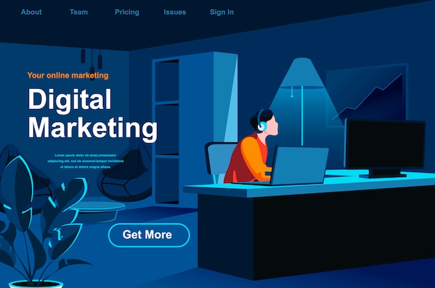 Digital marketing isometric landing page.