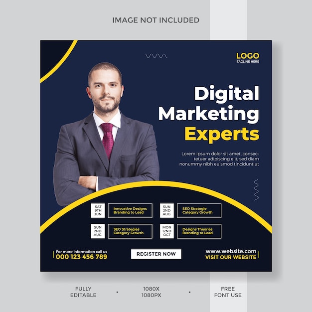 Digital marketing live webinar and corporate social media post template