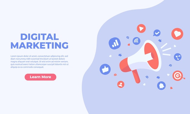 Digital marketing and mobile marketing concept Social media Marketing strategy and business promotion landing page template