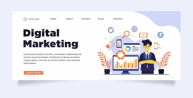 Digital marketing social media and data analysis landing page template