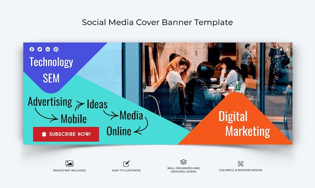 Digital Marketing social media Facebook cover banner template Premium Vector