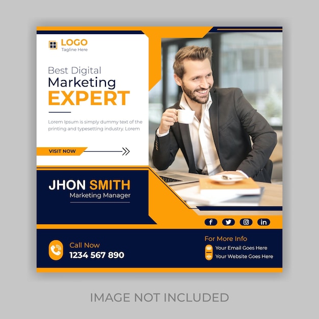 Digital marketing social media post design template with white background for any office business