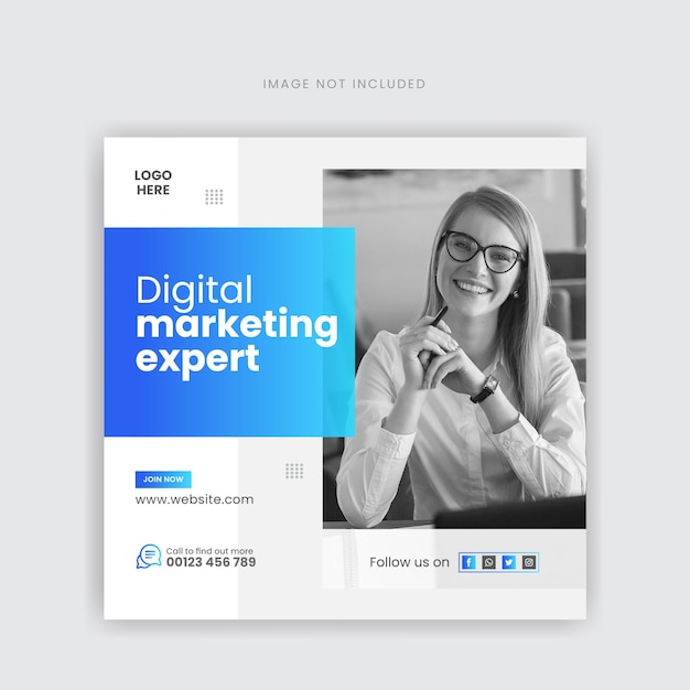 Digital marketing square social media post design template premium vector