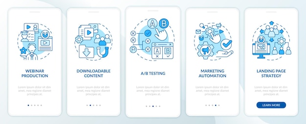 Digital marketing strategies blue onboarding mobile app screen