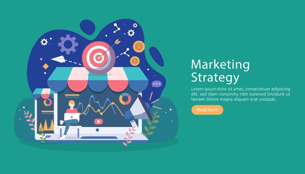 Digital marketing strategy concept with tiny people character. 