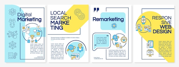 Vector digital marketing tactics blue and yellow brochure template