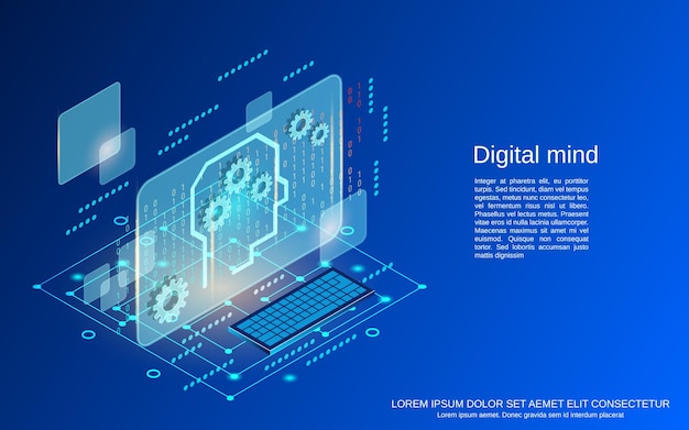 Digital mind flat 3d isometric vector concept illustration