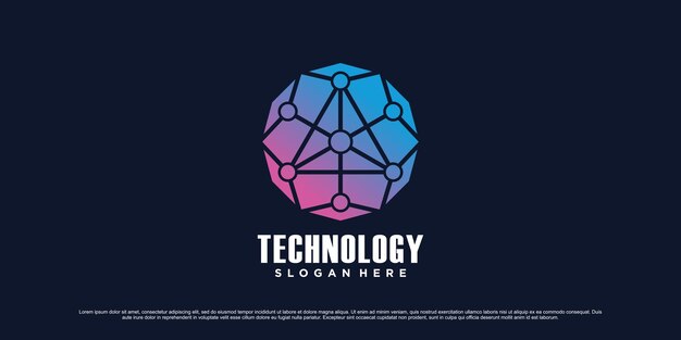 Digital network logo design template for technology with triangle icon and creative unique concept