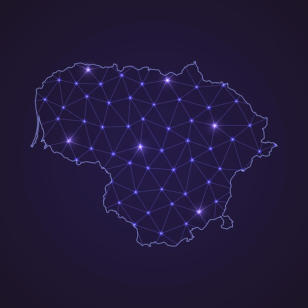 Digital network map of Lithuania. Abstract connect line and dot on dark background