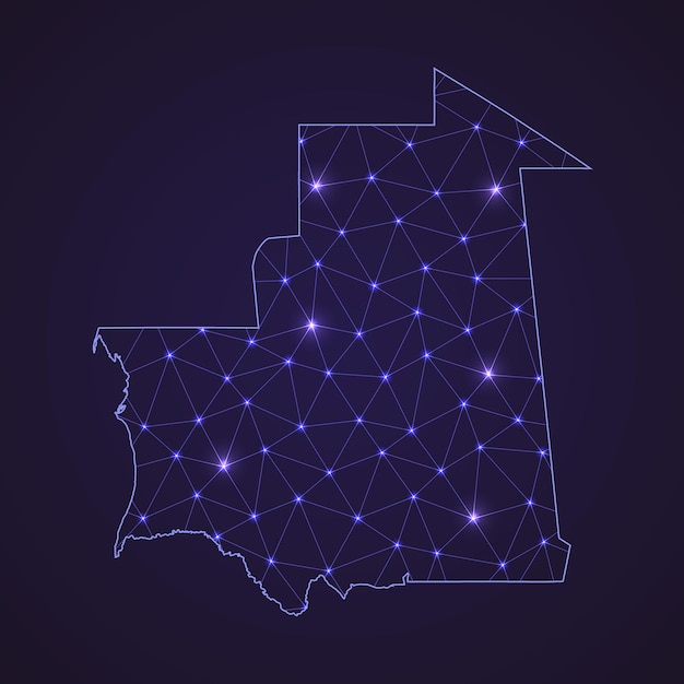 Digital network map of Mauritania. Abstract connect line and dot on dark background