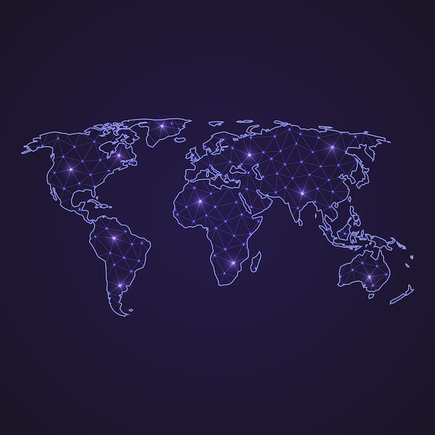 Digital network map of World. Abstract connect line and dot on dark background