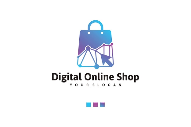 Digital online shop logo with shopping bag