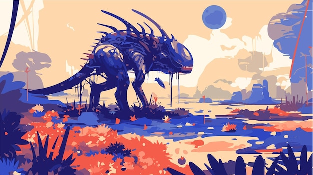 a digital painting of a dinosaur with a blue background