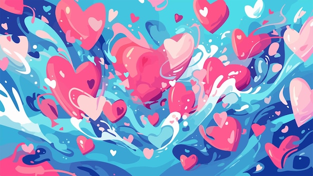 a digital painting of hearts with a splash of water splashing around them