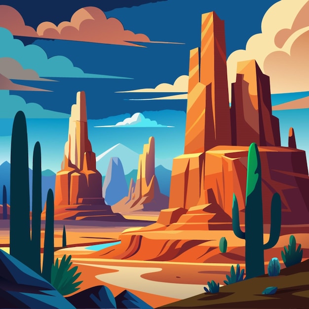 Vector a digital painting of a landscape with mountains and clouds