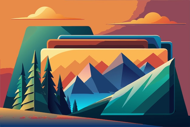 Vector a digital painting of mountains and trees