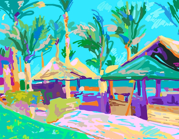 Digital painting of summer beach landscape in Egypt