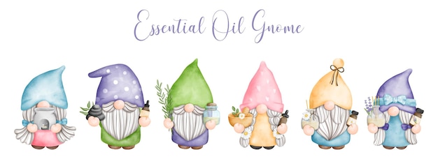 Vector digital painting watercolor essential oil with gnome spa day with gnome banner