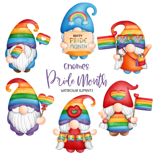 Digital painting watercolor pride gnomes elements lgbt gnome