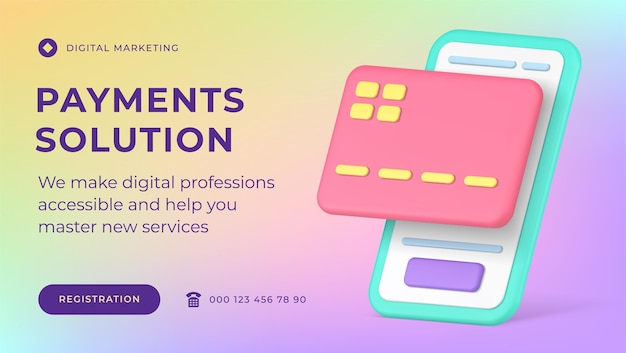 Digital payment marketing solution banking smartphone app social media banner d icon vector