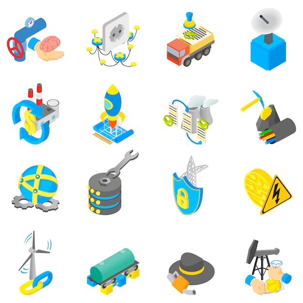 Digital petroleum icons set, isometric style