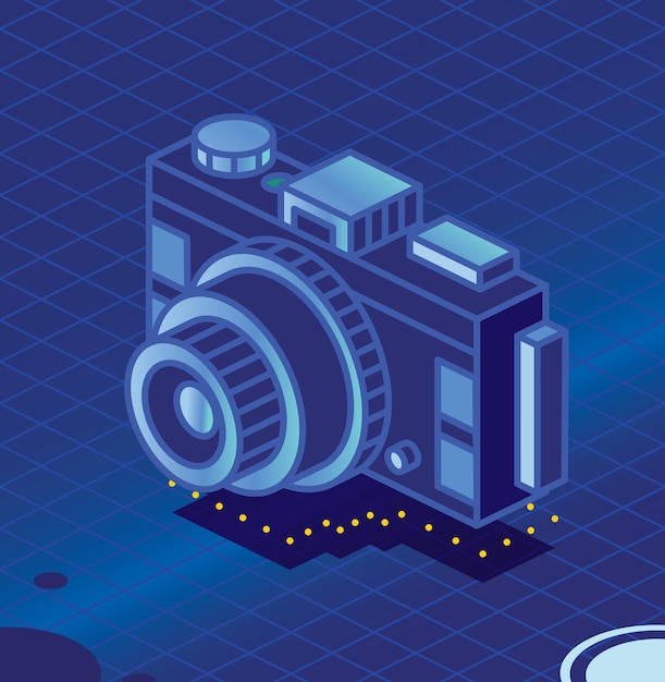 Digital Photo Camera on Blue Background