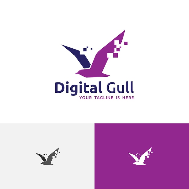 Digital Pixel Seagull Bird Flying Online Computer Technology Logo