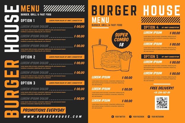 Digital restaurant menu horizontal format