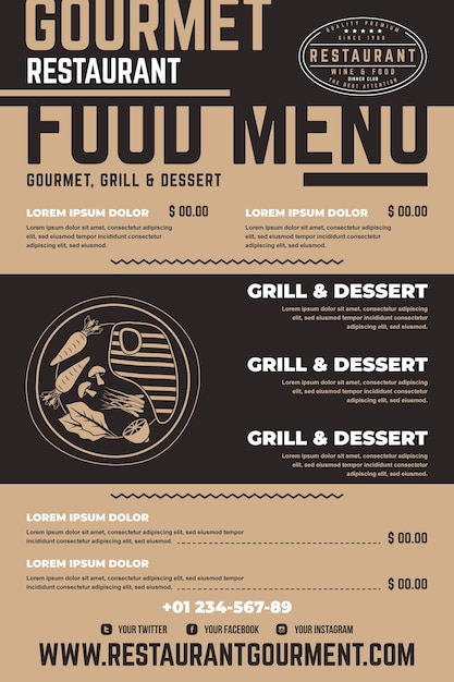 Digital restaurant menu vertical format