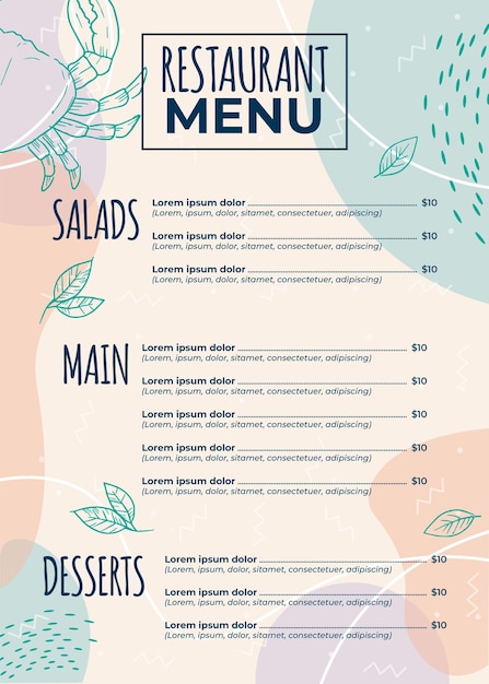 Digital restaurant menu