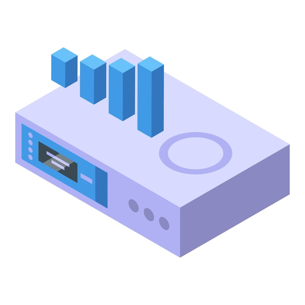 Digital router isometric icon showing growing signal strength