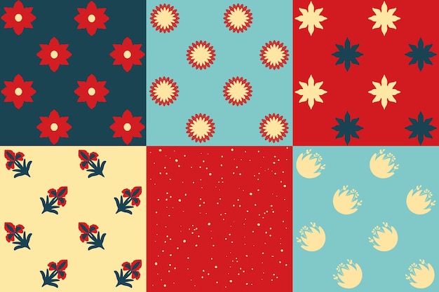 Digital set of bright flowers patterns