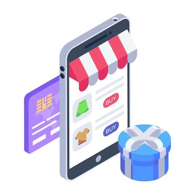 Digital shopping icon in isometric design