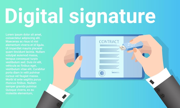 Digital signature The concept of digital office work Electronic business Poster in business style