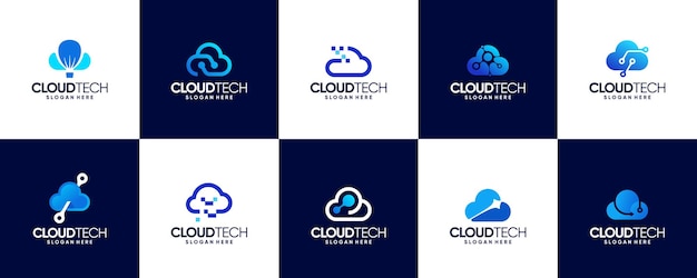 Vector digital storage logo collection with abstract cloud concept modern technology logo graphic design