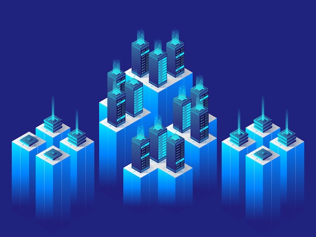 Digital technology concept. Data center. Isometric  illustration.