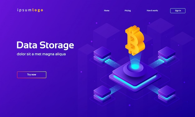 Digital technology isometric landing page, Data storage