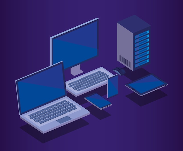 digital technology isometrics icons