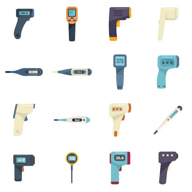 Digital thermometer icons set flat vector Digital medical