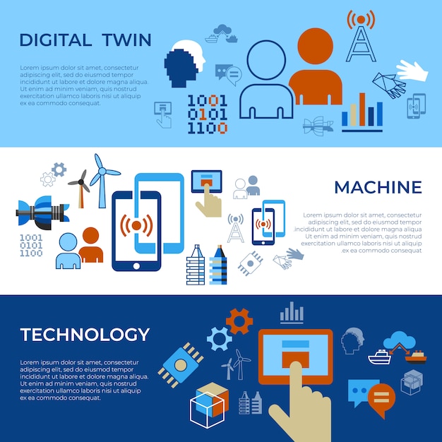 Digital tween assistant technology icons set