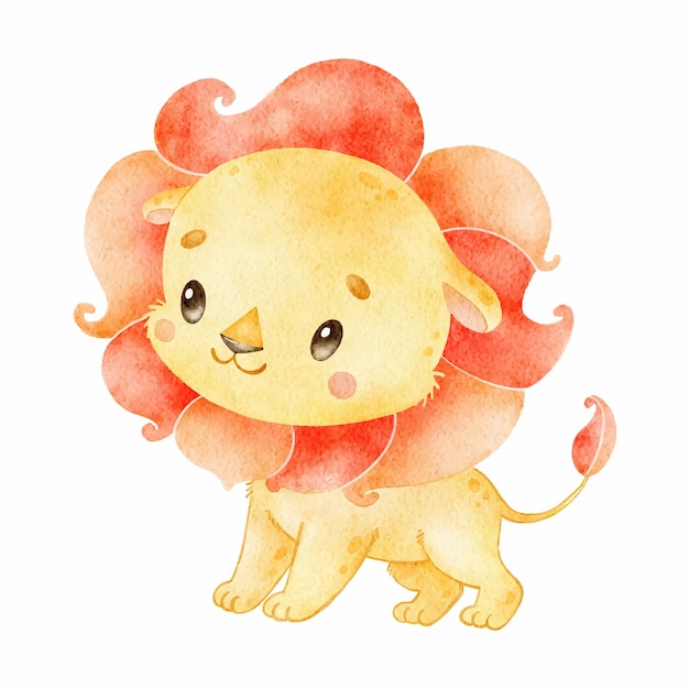 Digital watercolor Cute cartoon lion Small tropical animals