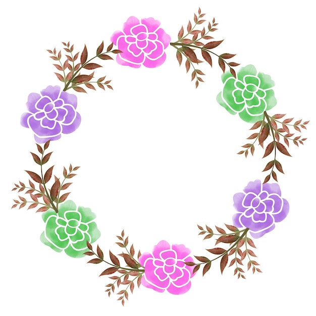 Digital Watercolor Flower Frame Vector Design.