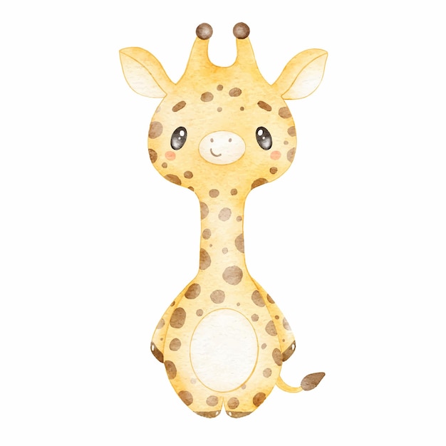 Digital watercolor Illustration of cute cartoon tropical animal giraffe