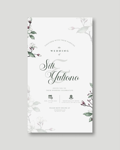 digital wedding invitation with flower watercolor