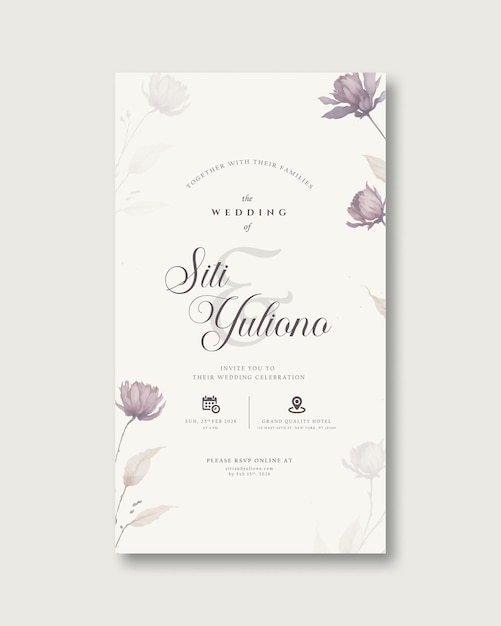 digital wedding invitation with flower watercolor